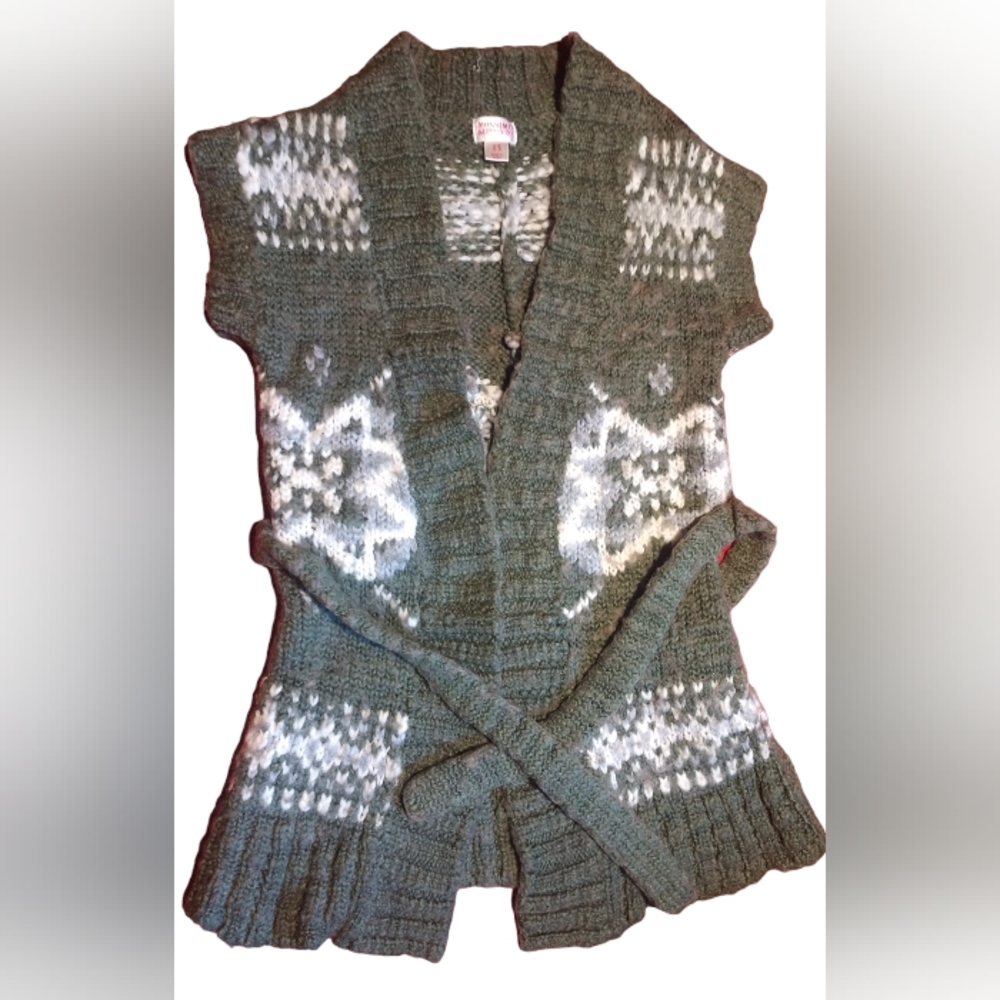 Mossimo Supply Co Woman's Green/Gray Wool Blend Open Front sweater vest Sz Small